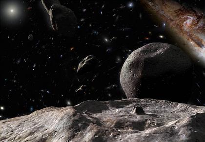 Course poursuite au milieu du champ d'asteroides